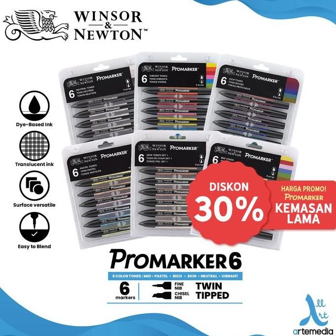 

Marker Winsor & Newton Promarker Set 6 Dual Point Pena Kuas Warna