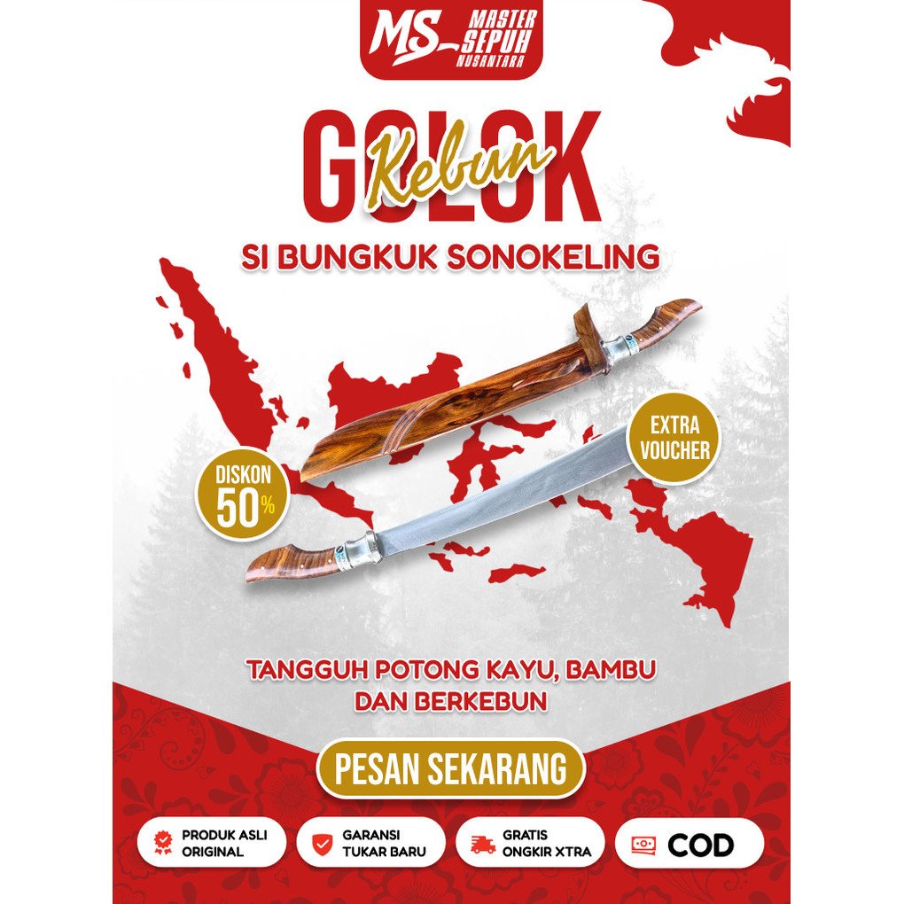 Perkakas Golok Bungkuk Panjang 42 Cm | Golok Kebun Berkebun Sembelih Tajam Baja Sup9 | Master Sepuh
