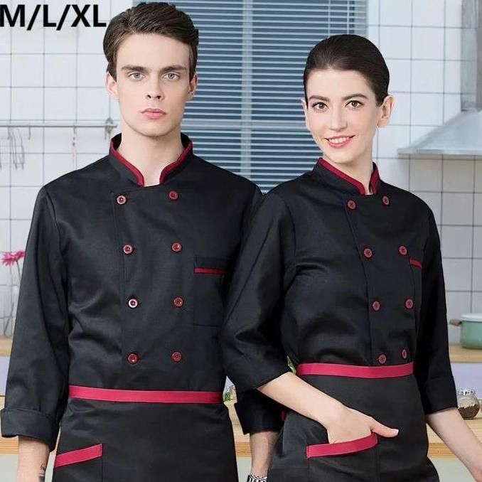 Baju Koki Chef Unisex Baju Kitchen Chef Pria Baju Chef Indonesia Chef Jaket Hitam Seragam Chef Baju 