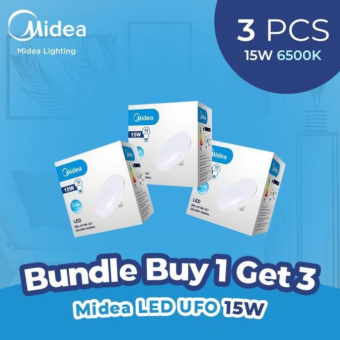[Bundle] Midea Lighting - Lampu Led Ufo 15 Watt 6500K - Putih - Isi 3 Pcs New Stok