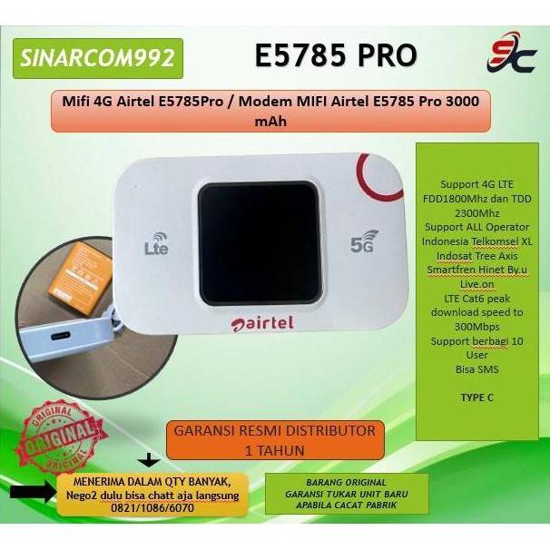 Mifi 4G Airtel E5785Pro / Modem Mifi Airtel E5785 Pro 3000 Mah Terbaru