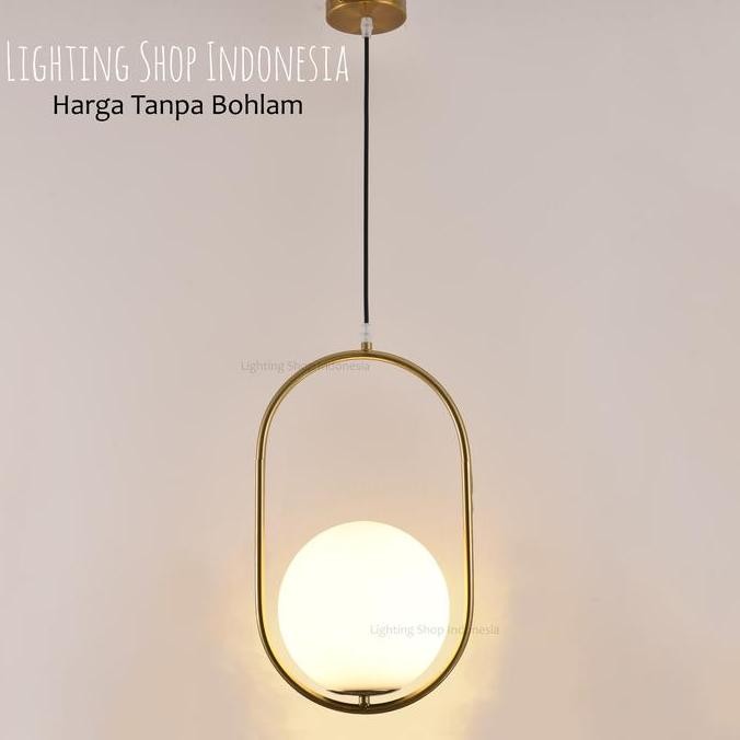 Terlaris L472 Lampu Gantung Gold Bola Kaca Susu Modern Minimalis Bentuk Oval
