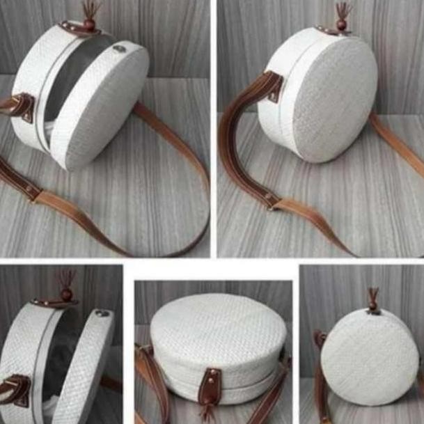 ] tas anyaman pandan bulet selempang polos