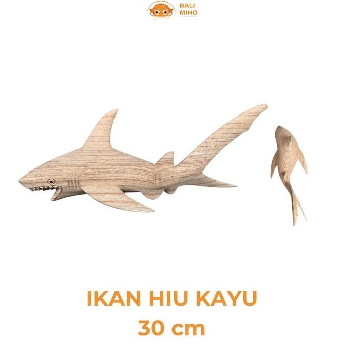 *#*#*#] Patung Ikan Hiu Kayu 30 cm - Dekorasi Ikan Hiu Kayu - Patung Ikan Hiu Kayu