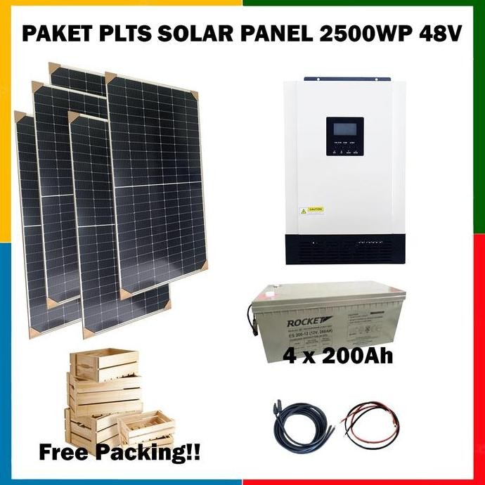 Paket PLTS Hybrid On-Off grid 2500WP 200Ah x4 48V PLN