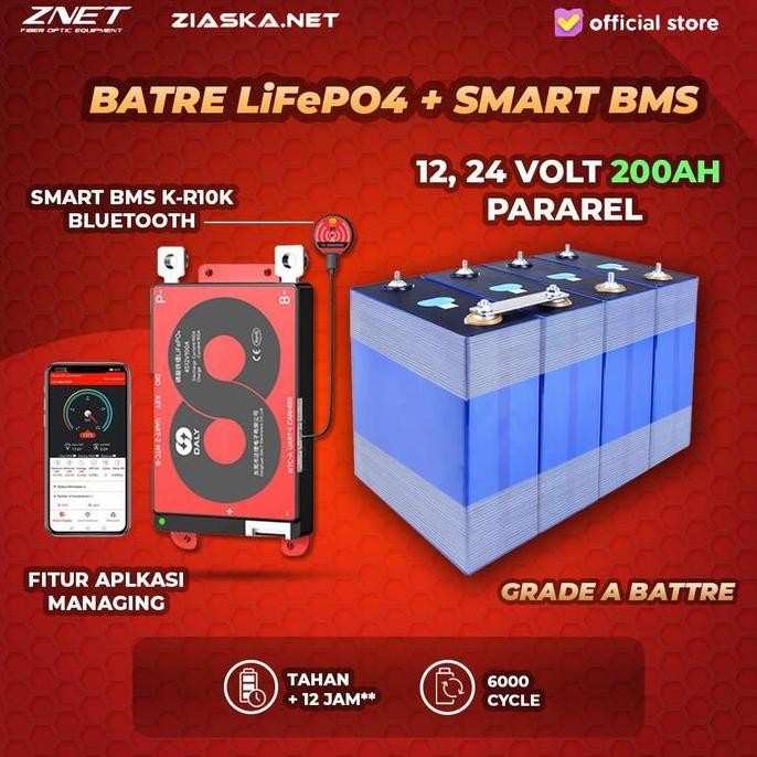 Battery Batre Lifepo4 200Ah 24V Dengan Daly Bms Smart 8S Bluetooth Batre Grade A 6000Cycle Lebih Tah