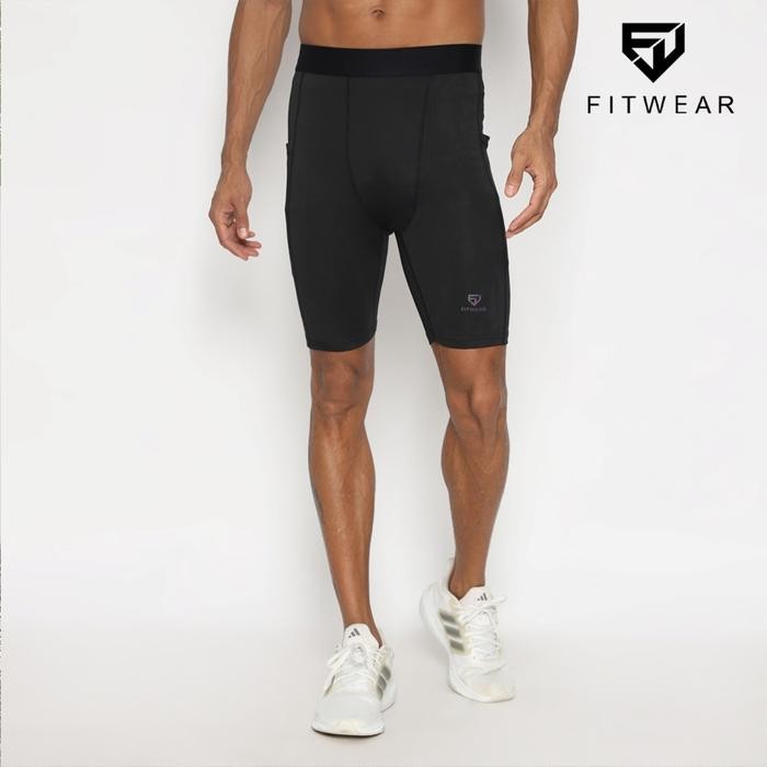 Promo Fitwear - Legging Baselayer Pendek Dryfit Pria Fitwear Justin Basic Pocket Short - Black - S -