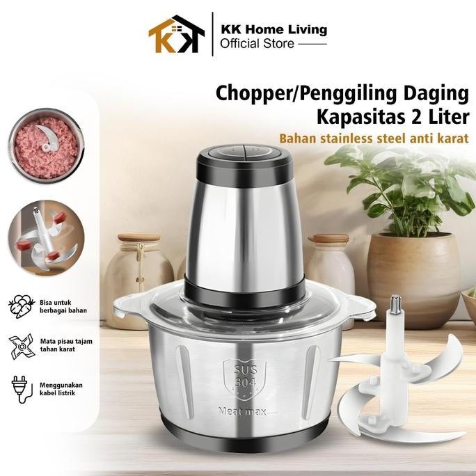 (Kk) Wadah Pisau Blender Chopper 2L Mesin Penggiling Daging Stainless Steel Co