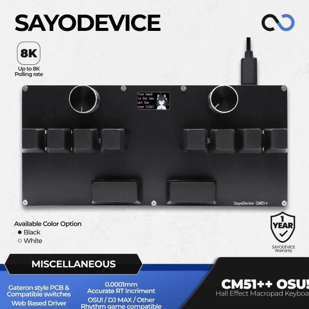 Sayodevice Cm51+ Osu / Djmax Hall Effect Macropad Gaming Keyboard Rapid Trigger Socd Rdt Co