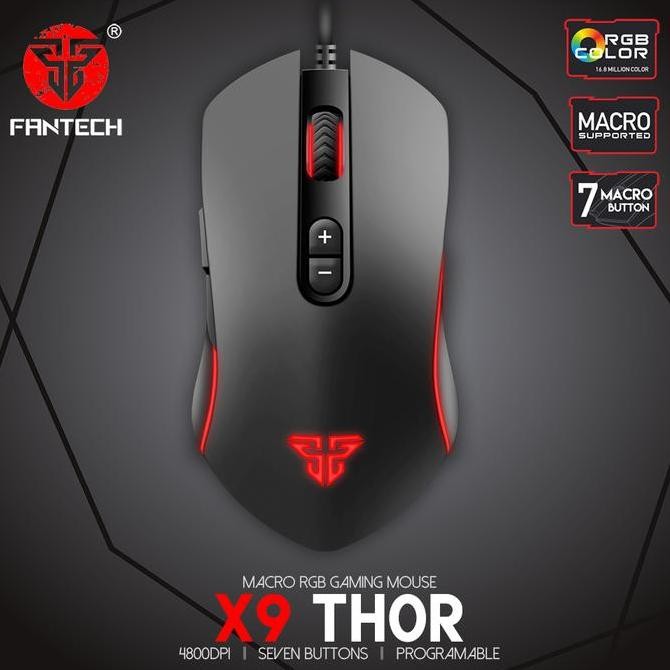 Fantech Gaming Mouse Macro X9 Thor Original Rgb 7D Programmable 4800 Dpi Pb & Kanata Vx9 600 Dpi 7 L