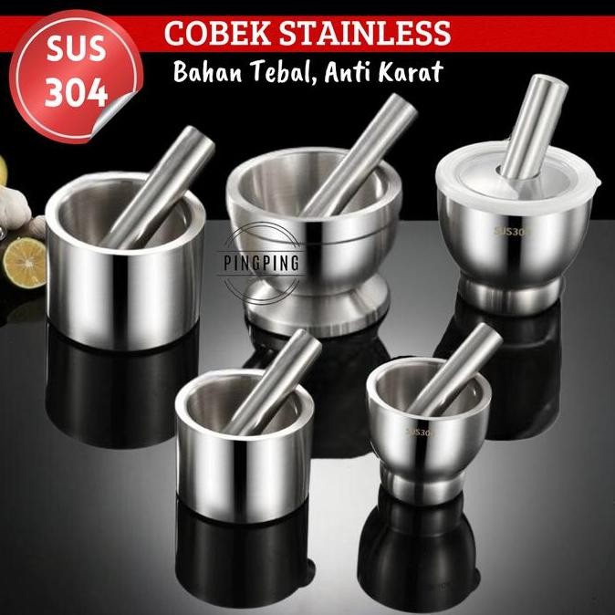 PINGPING - Cobek Stainless  / ulekan Stainless / Tumbukan Bumbu Dapur Dengan Tutup Alat Steel