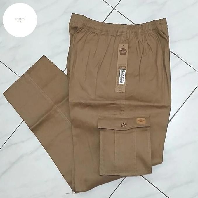 Celana Kolor Cargo Panjang Jumbo / Celana Panjang Cargo Kolor Pinggang Karet Katun / Celana Kolor Pa