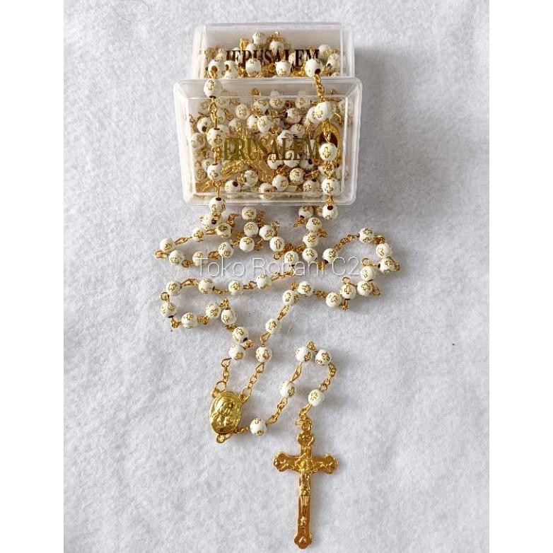 Er-79 Tg-342 Rosario Jerusalem Gambar Salib 6Mm Silver / Gold + Box - Rosario Gambar Salib Premium