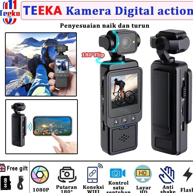 TEEKA [Action 1] Camera Mini WIFI Kamera action layar HD 1080P 180 Pocket WIFI Camcorder Body Cam wi