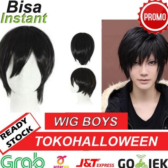 Wig Hitam Cosplay Pria Pendek