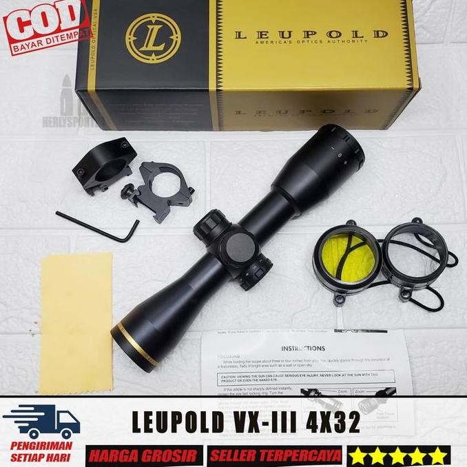 Teleskop LEUPOLD 4X32 DUPLEX Telescope LEUPOLD VX-III 4X32 Tahan Getar Ring Gold