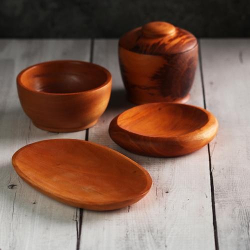 (Diskon) Tempat Bumbu, Mangkok Kecil Dan Piring Kecil Bahan Kayu Bestseller