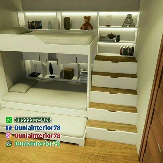 READY PROMO RANJANG SUSUN TINGKAT ANAK BUNKBED HPL PUTIH PINK