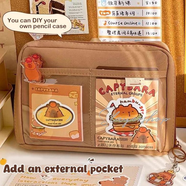 

Ur37 (25Pcs Freebies)Large Capacity Kawaii Capybara Multi Layered Stationery Bag Cartoon Cute Pencil Case Simple Cosmetic Bag School Office Supplies