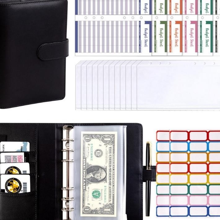 

A6 Budget Binder Deluxe Set Pu Kulit Buku Harian Buku Catatan Perencana Tahun Ritsleting Folder Penyimpanan Uang Tunai Amplop Uang Organizer