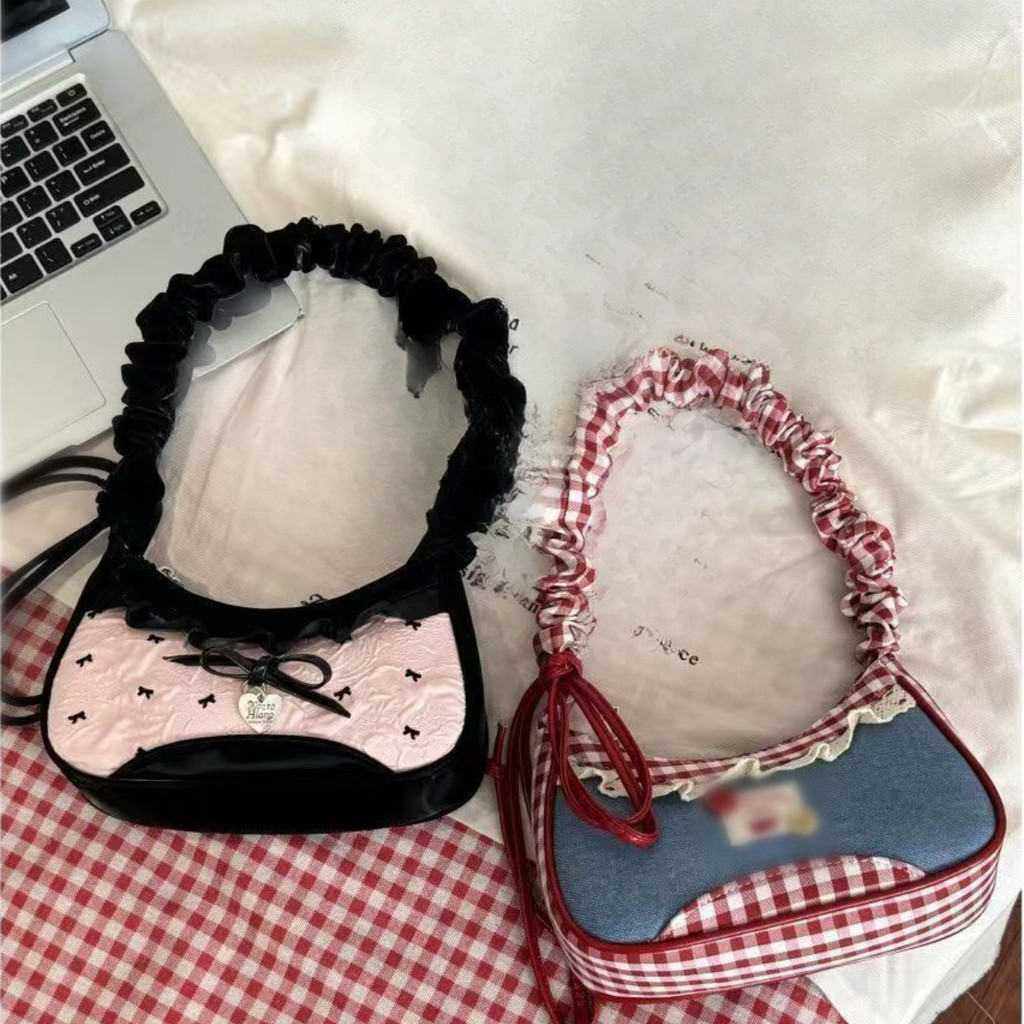 STARDUST BAGSelempang Wanita Tas Kain Kotak-Kotak Tas Bahu Warna Kontras Tas Komuter Kecil Persegi M