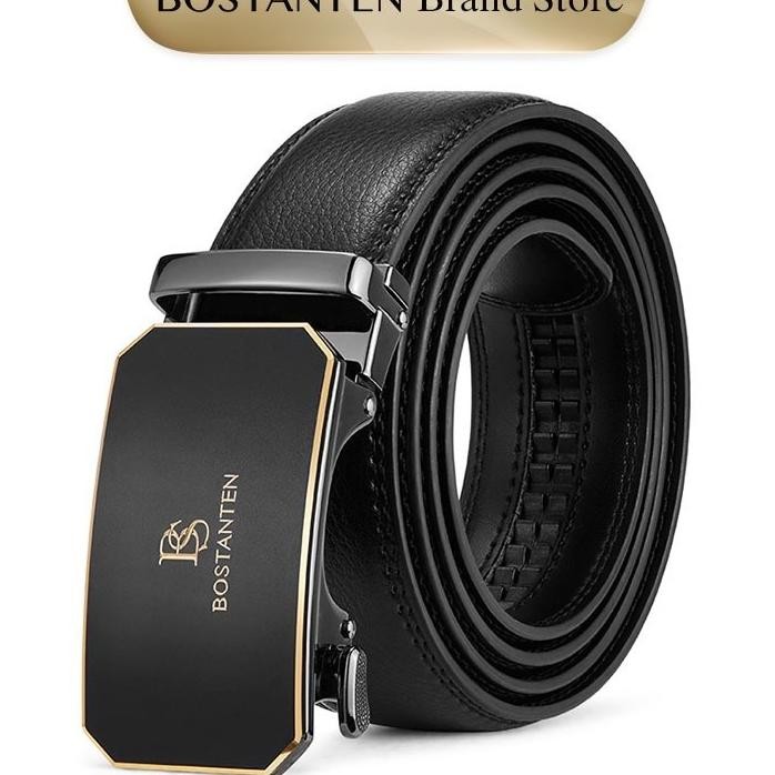 Bostanten Sabuk Pria Ikat Pinggang Bla Gold Gesper Otomatis Dapat Disesuaikan Kulit Sapi