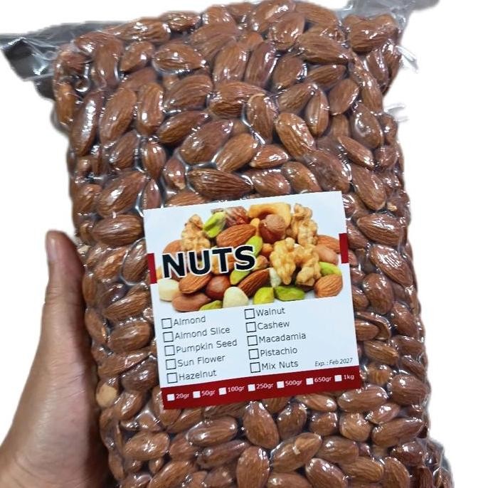

Grosir Almond California Panggang Rasa Original Kemasan Vacum , Kemasan 1 Kg Kacang