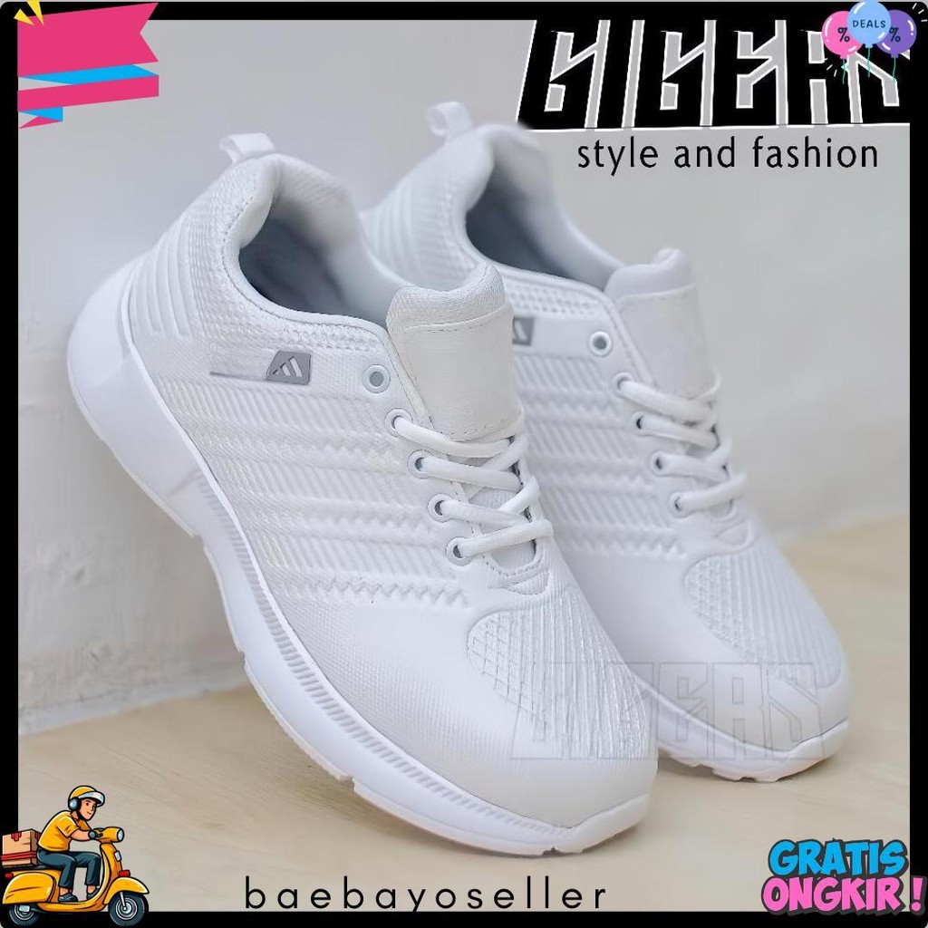 Sepatu Olahraga Wanita dan Pria Sneakers Putih Polos Sepatu Running Joging Sepatu Cewek Kekinian
