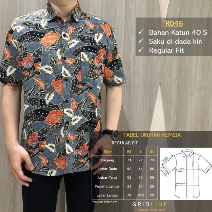 Sale [Gridline - R046 Grey] Kemeja Batik Pria Katun Regular Premium