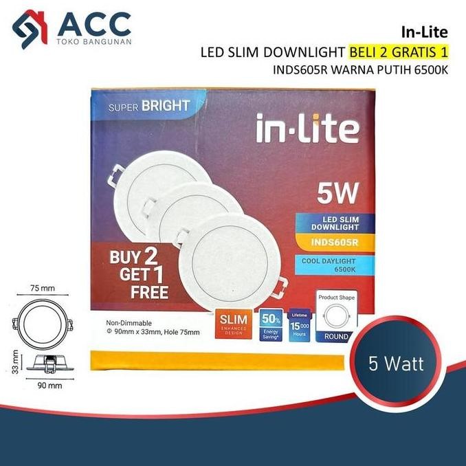 Inlite Inds605R Slim Downlight 5W Watt Paket Isi 3 Allshop