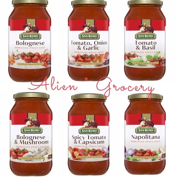 

San Remo Sauce Saus Pasta Bolognese Mushroom Napolitana Spicy Tomato Basil Onion Garlic Capsicum 500Gr