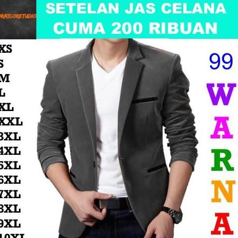 Setelan Jas Cowok Blazer Pria Celana 200 Abu Tua Gelap Lis Hitam Suit