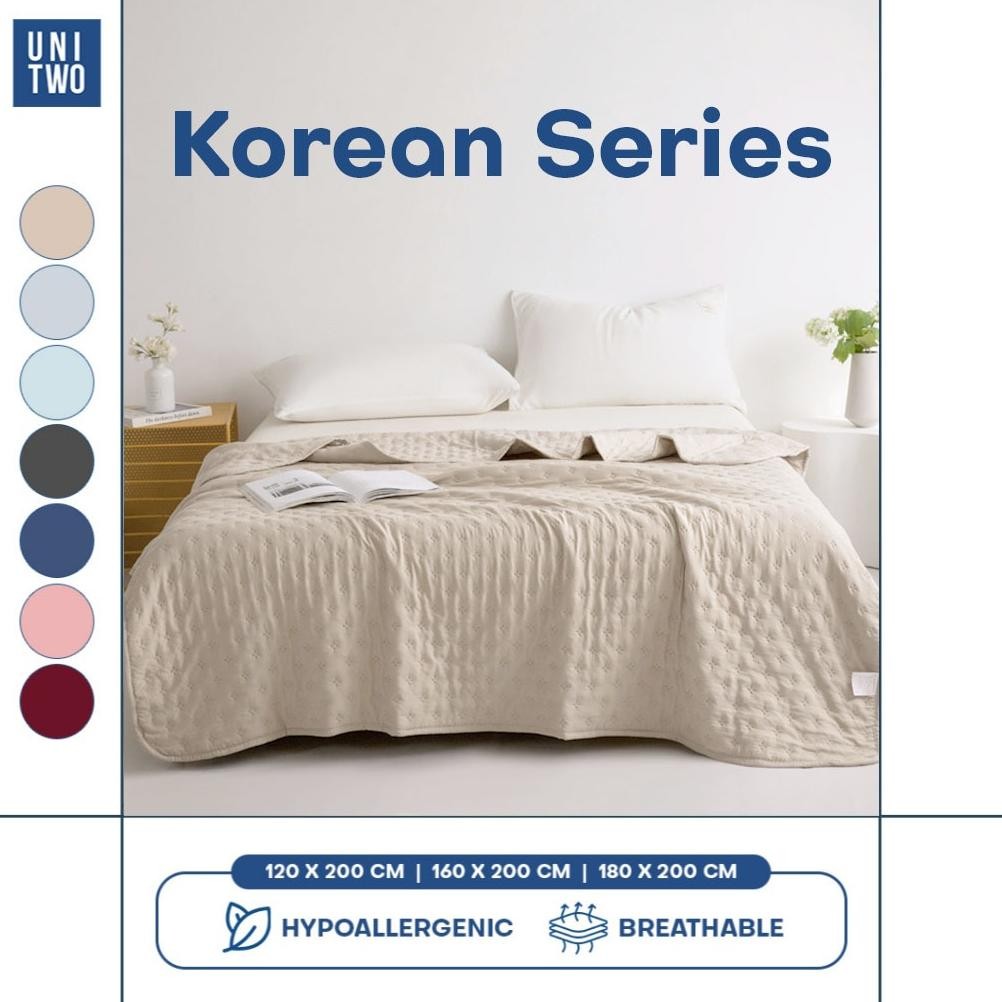 UNITWO [BED COVER ONLY] Bed Cover Selimut Tidur Lembut Motif Polos - Soft Blanket Selimut Polos Kore