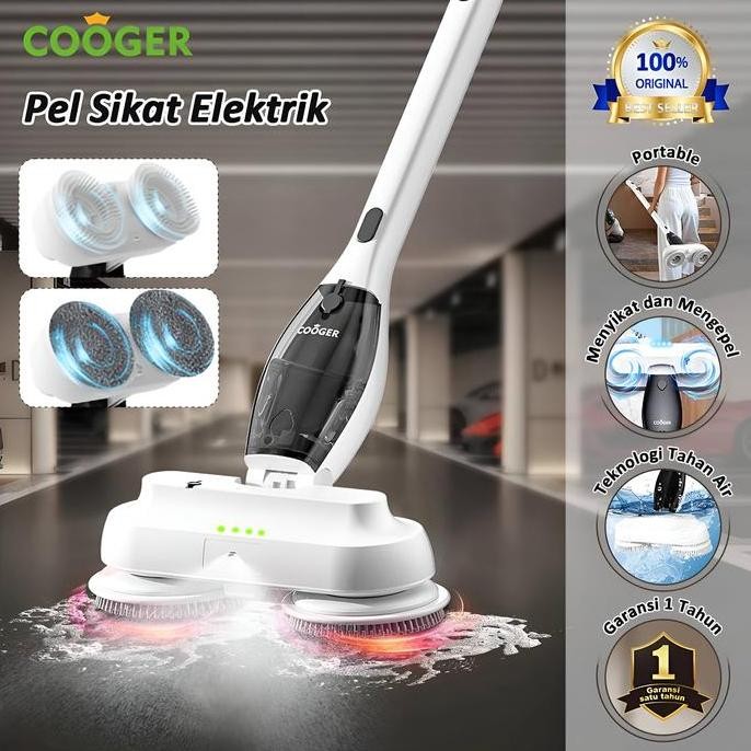 TERLARIS - COOGER Pel Lantai Elektrik Electric Spin Mop Portable Alat Pel Listrik Kepala Ganda Multi