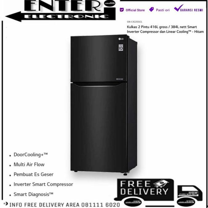 TERMURAH - LG GNC422SGCL - KULKAS LG 2 PINTU SMART INVERTER 416L 384L GN C422SGCL