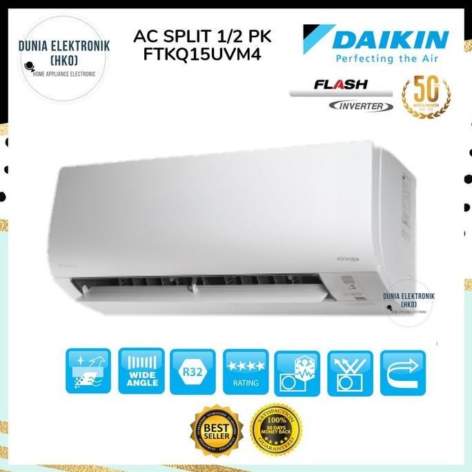 TERBARU - DAIKIN FTKQ15UVM4 AC DAIKIN 1/2 PK FLASH INVERTER R32 | daikin ftkq15