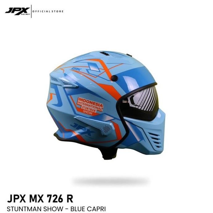 BEBAS ONGKIR - Helm JPX Full Face MX-726R Stuntman Show - Blue Capri