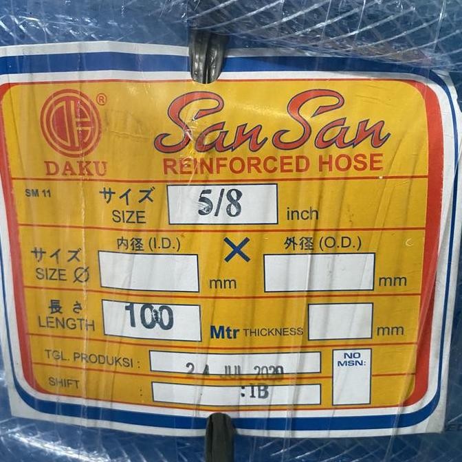 Selang Air Serat Benang 5/8" Merk San San Dari Cobra 100Mtr Kran Air Kualitas Terbaik Harga Termurah