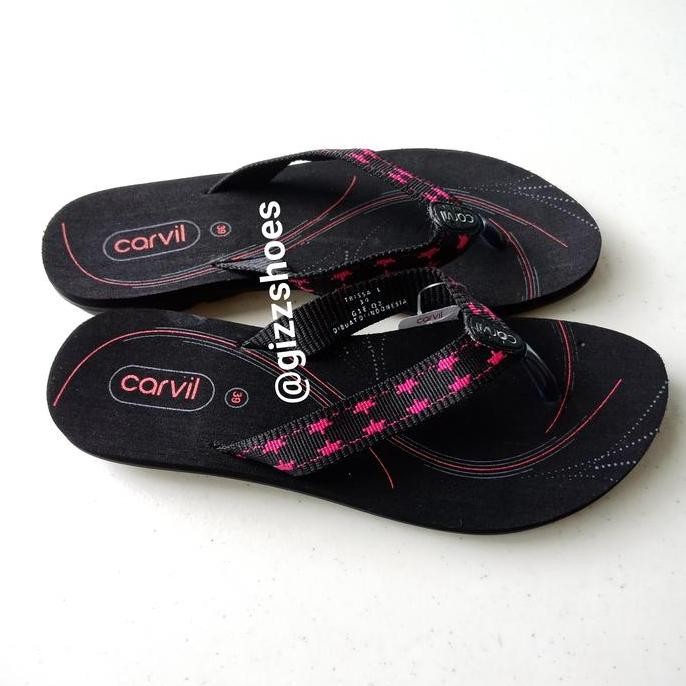 Sandal Jepit Cewe Wanita Perempuan Spon Carvil Trisha Hitam Pink Fuxia