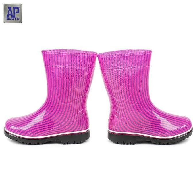 Ap Boots Ap Kids 2012 Fuxia Stripe - Sepatu Boot Pvc Anak Kaki Motif Fashion