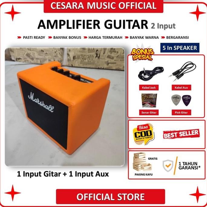 Ampli Gitar & Bass 5 Inch Ada Bluetooth 2 Input Efek Delay Distorsi Bonus Kabel Jack & Pick Gitar & 
