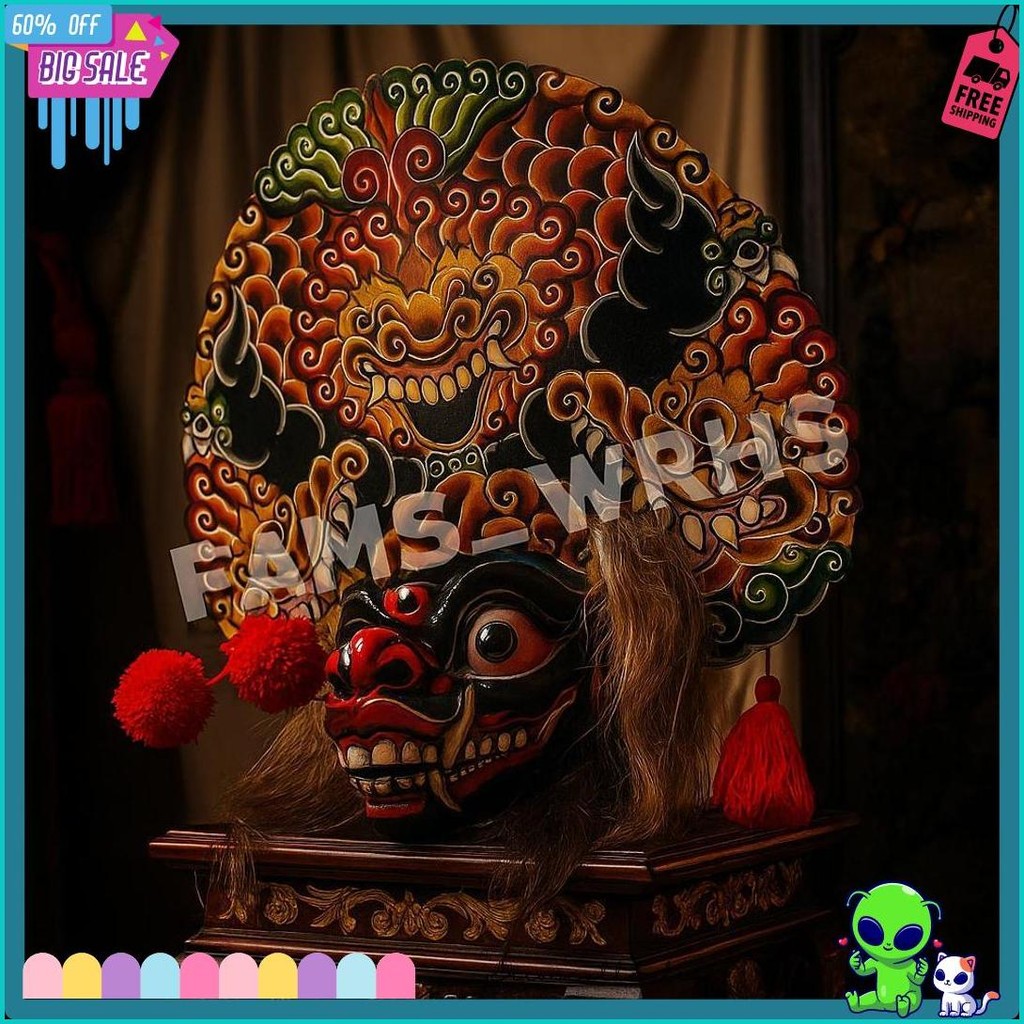 Barongan Telon Vip Ukuran 22 Full Kayu Barongan Caplokan Kayu Red Fire
