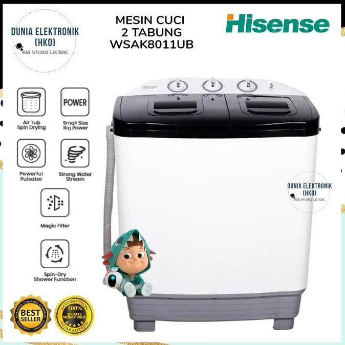mesin cuci hisense wsak8011ub mesin cuci 2 tabung 8 kg mesin cuci twin tub HISENSE WSAK8011UB