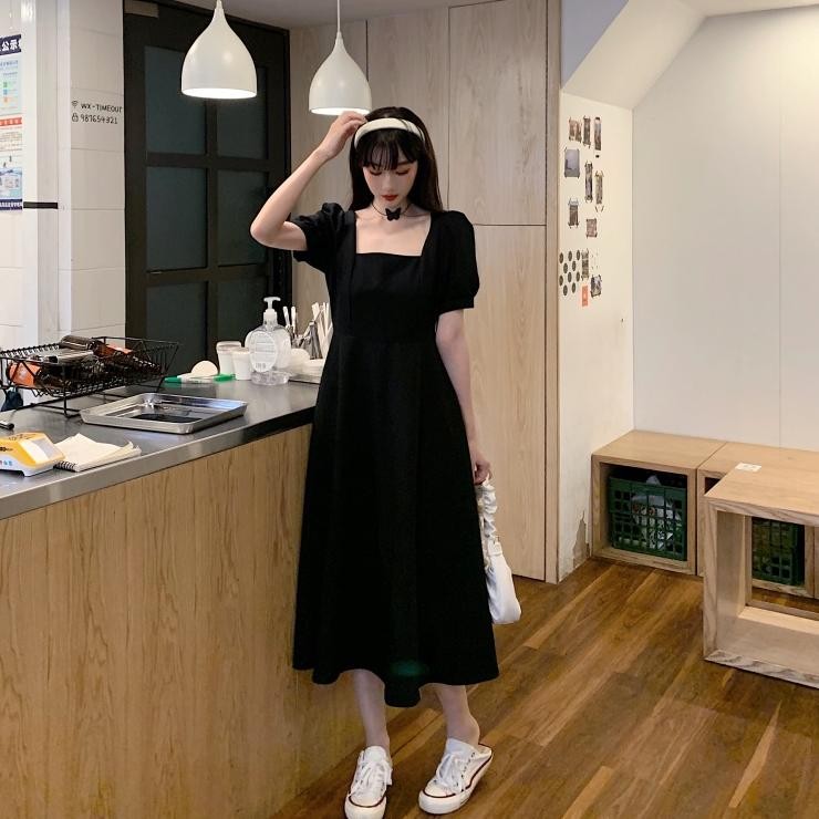 Hot The Monseur Gallery Dress Hitam Midi Fashion Korea Style Fg-7