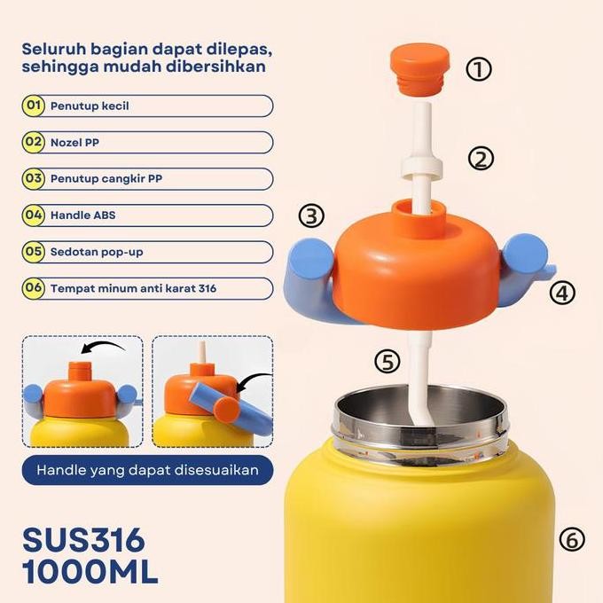 

[ Guud Store] Tumbler Gemoy 1000Ml Stainless Steel Sus 316 Vacuum Botol Tahan Panas Dan Dingin Multifungsi Free Gantungan Dan Pembersih Allshop