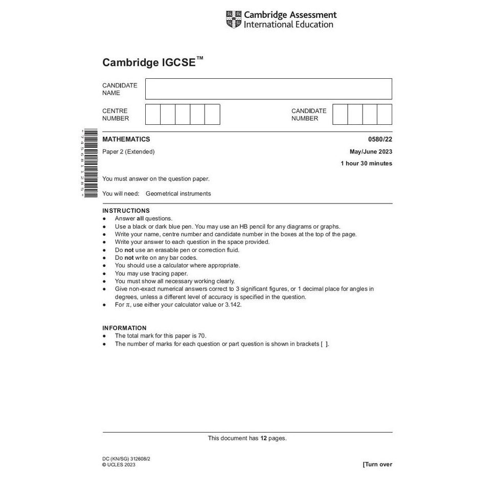 HOT SALE IGCSE Math 0580 2017-2023 extended May/June past papers & mark schemes