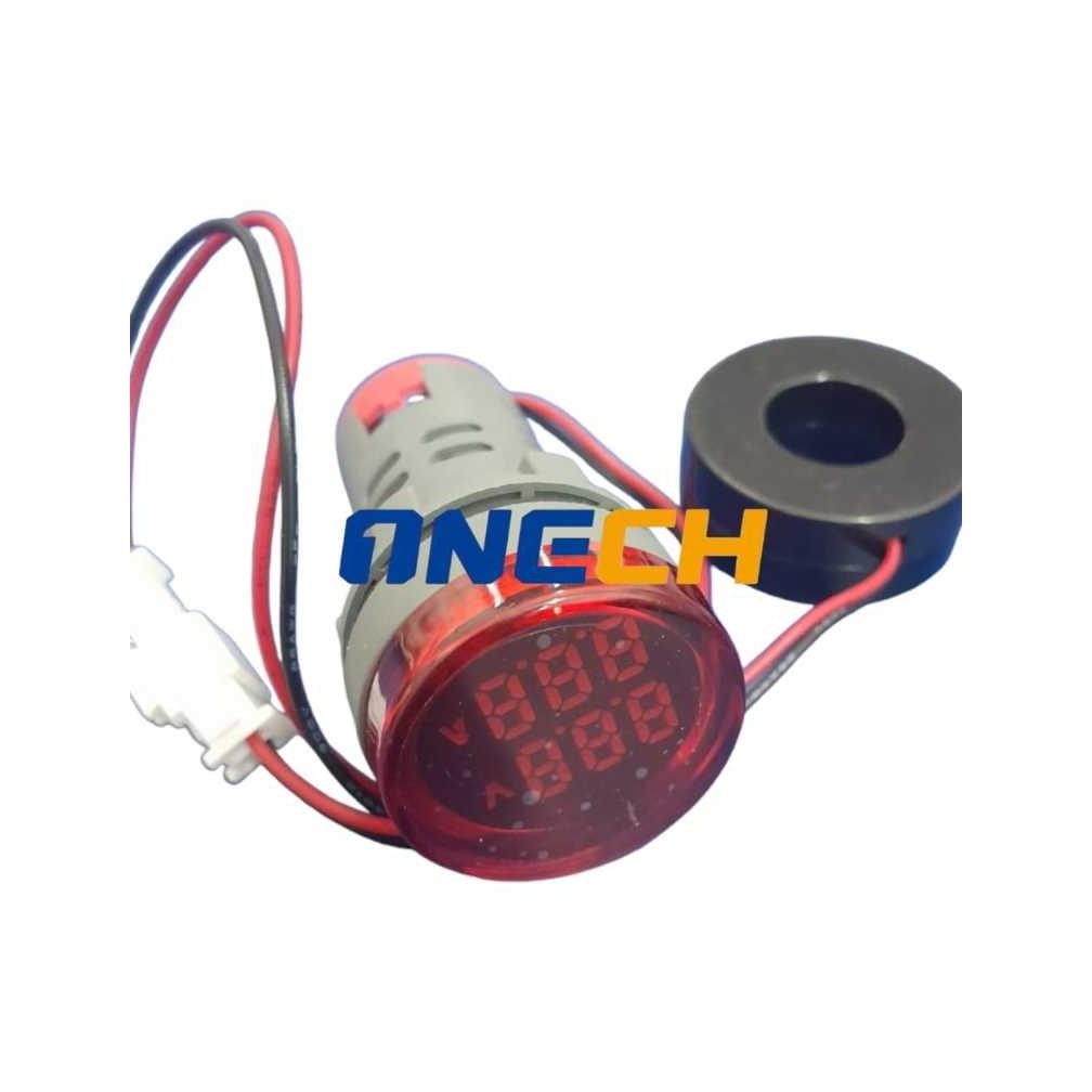 Amper meter digital 220 AC 0-100A Pilot Lamp Led With Volt Ampere Meter 220V 22mm Bulat Panel AC220V