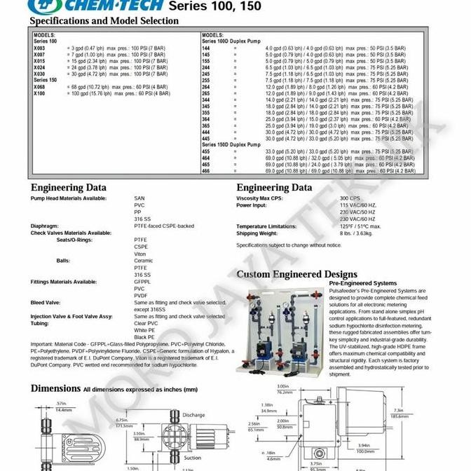 Chem Tech Dosing Pump Pulsafeeder Pompa Injeksi Cairan Kimia 100/7Bar