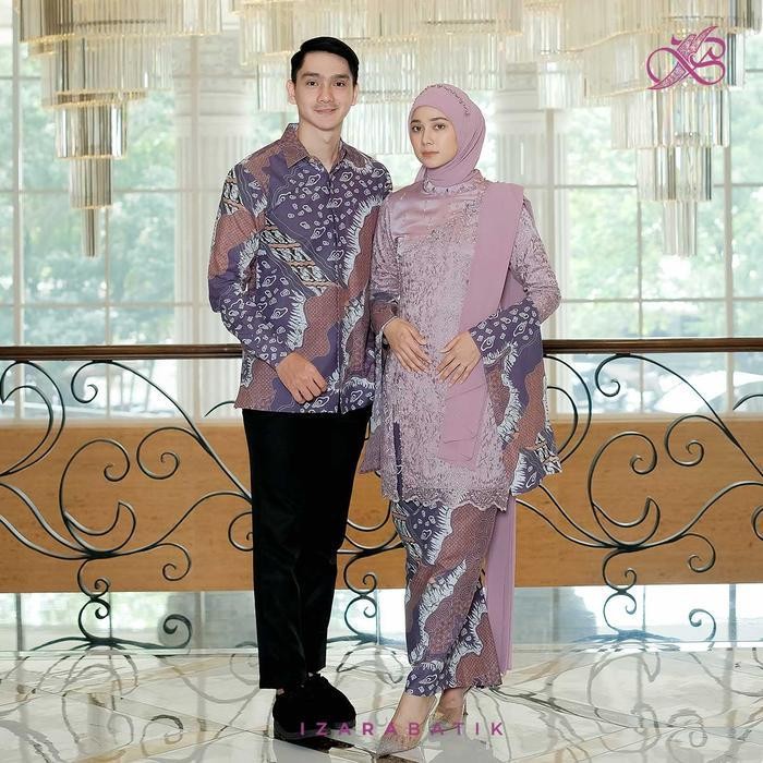 Esthie Lilac - Setelan Baju Wanita Izarabatik  Kebaya Tunik Batik Model Couple Atasan Sarimbit Berku