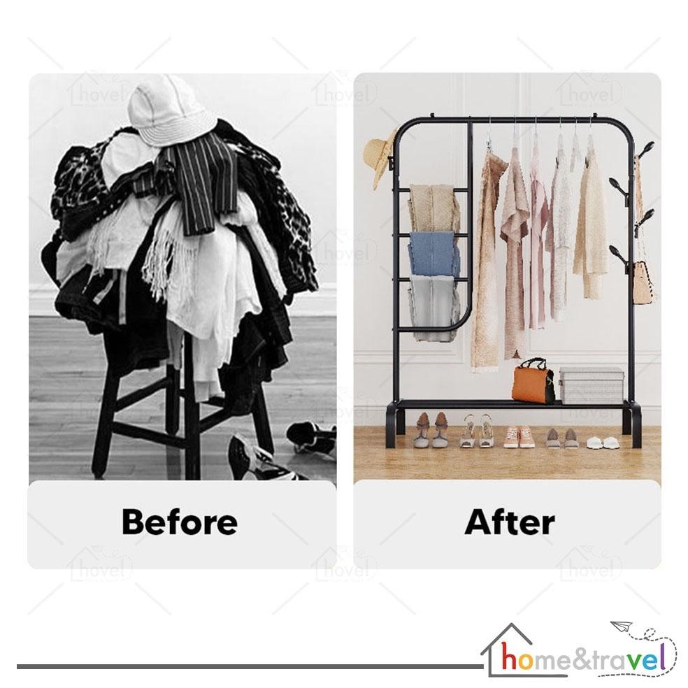 Best Seller Hovelshop Rak Baju Jilbab Tas Sepatu Full Besi Kuat Hitam Putih Stand Clothes Multifungs
